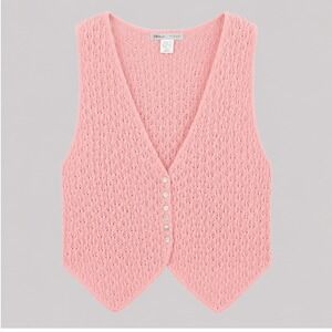 Cotton Forever Vintage Y2K Pink Pointelle Knit Vest Button Front Cotton Medium